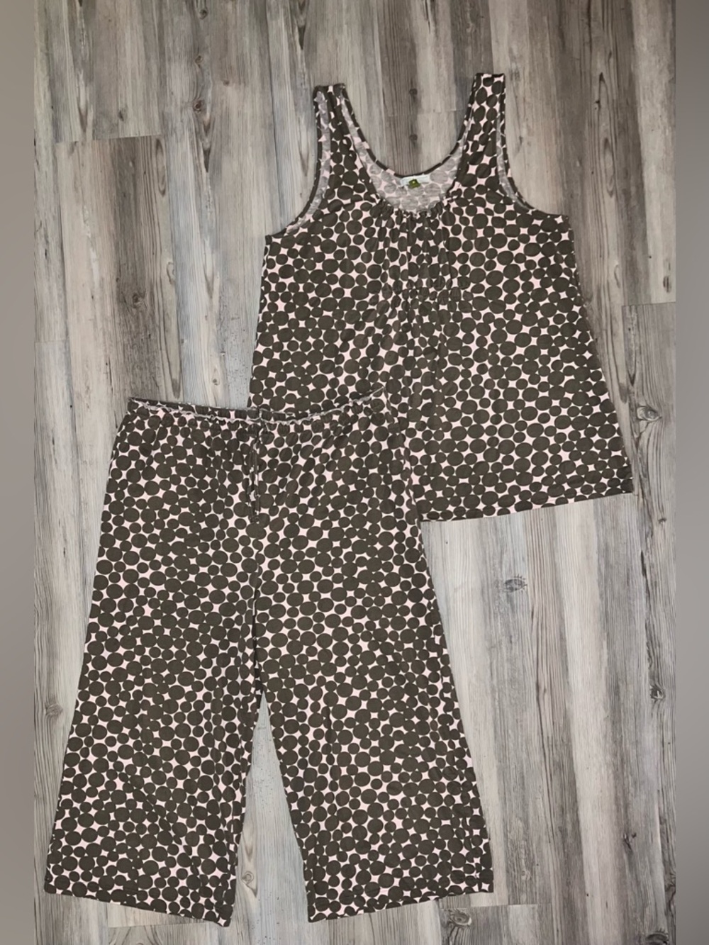 Green Cotton Garnet Hill Sleeveless  Cropped Pants Pajama Set Top Medium